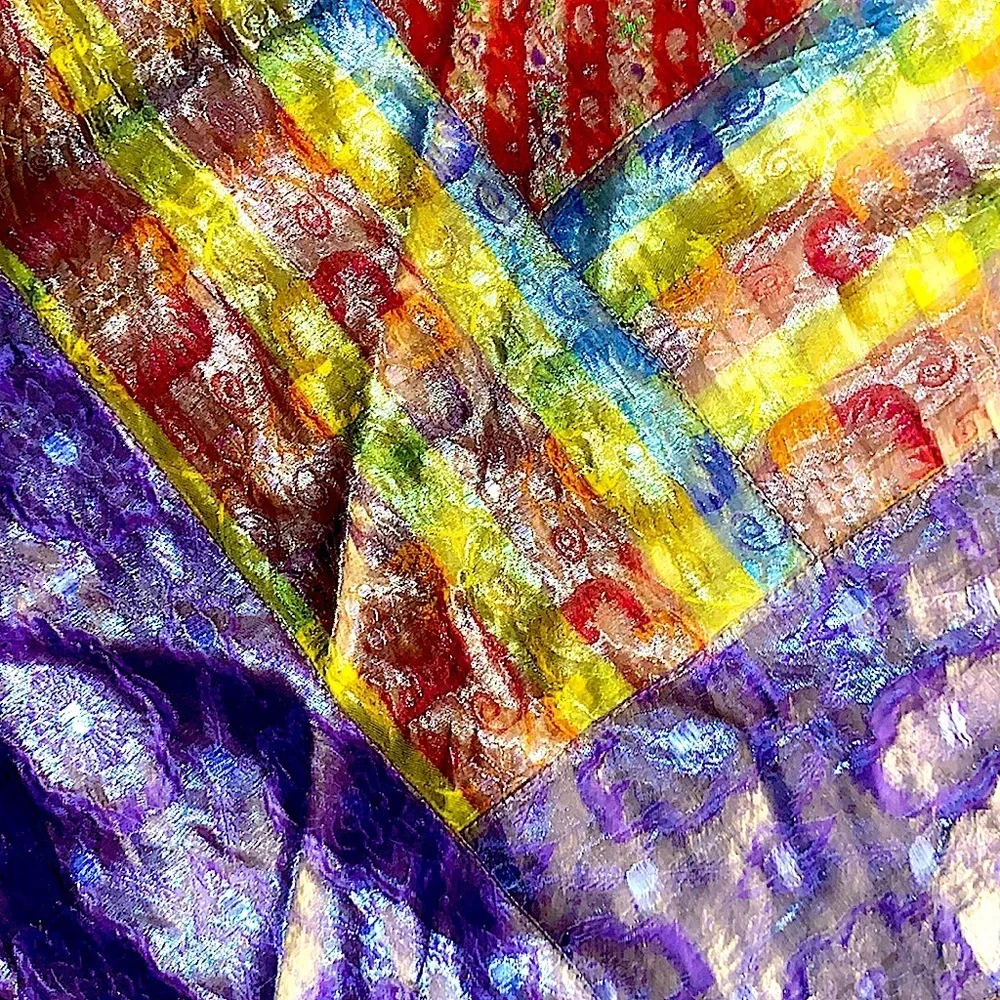 vintage euc cashmere & silk antique silk multilayered thick gold leaf oversized! - Picture 14 of 17